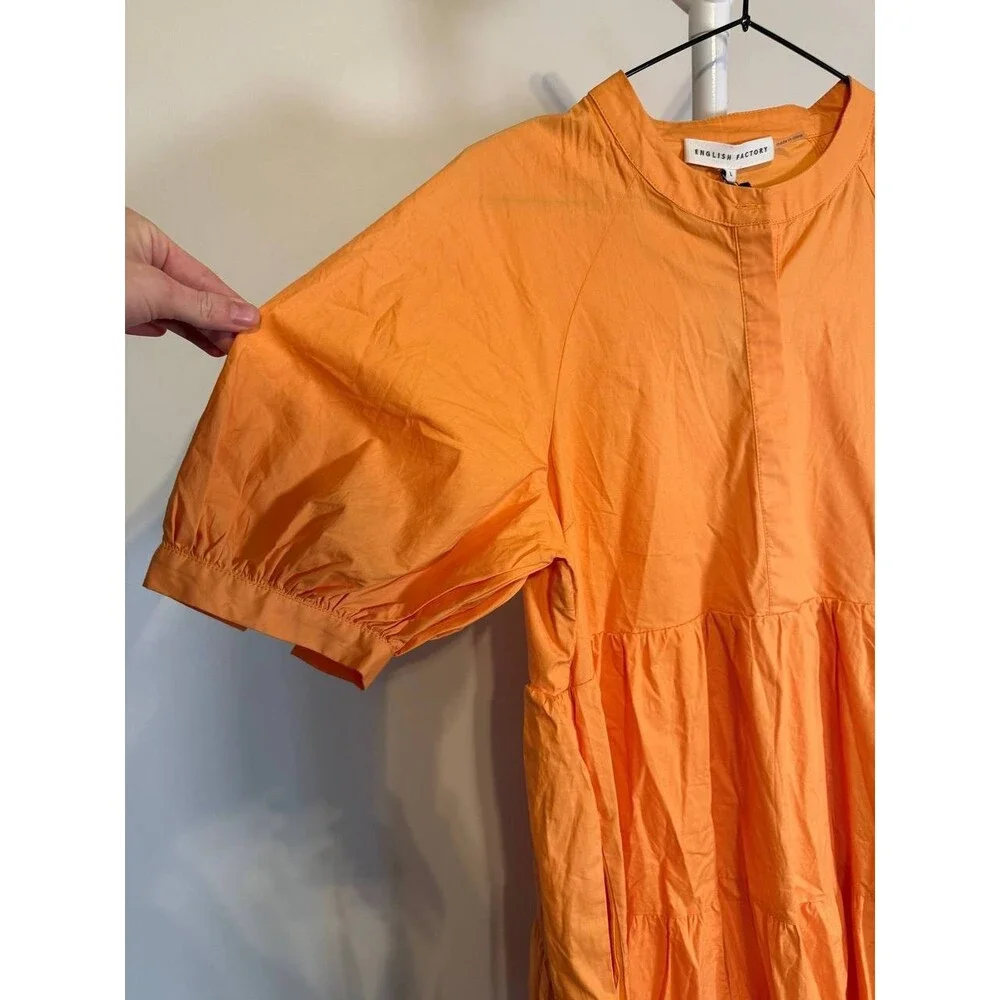 English Factory Puff Sleeve Tiered Midi Dress – Orange – Size L – NWT – $90 - Picture 5 of 9